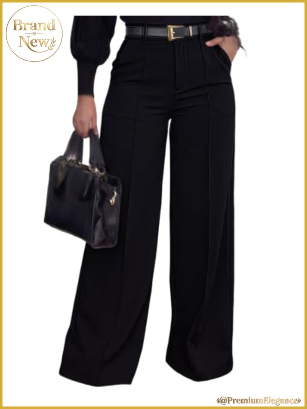 Wide Leg High Waisted Dress Pants Polyester Spandex Office Work Trousers